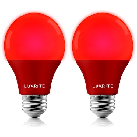 Luxrite A19 LED Red Light Bulbs 8W 60W Equivalent E26 Base Porch Christmas Party Holiday Lighting, 2PK LR21495-2PK